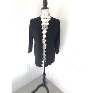 Necessary Objects Black Scalloped Cardigan Sweater XS